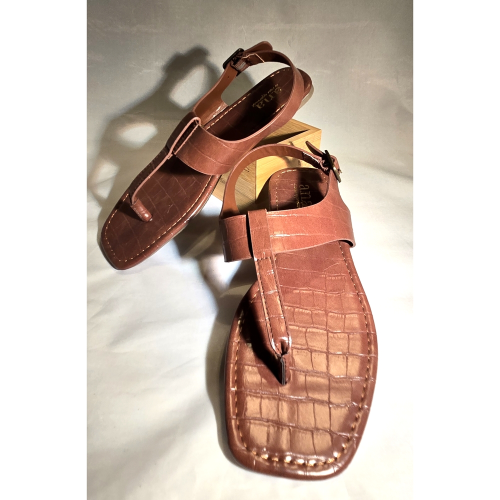 a.n.a Brown Croc-Embossed Sandals